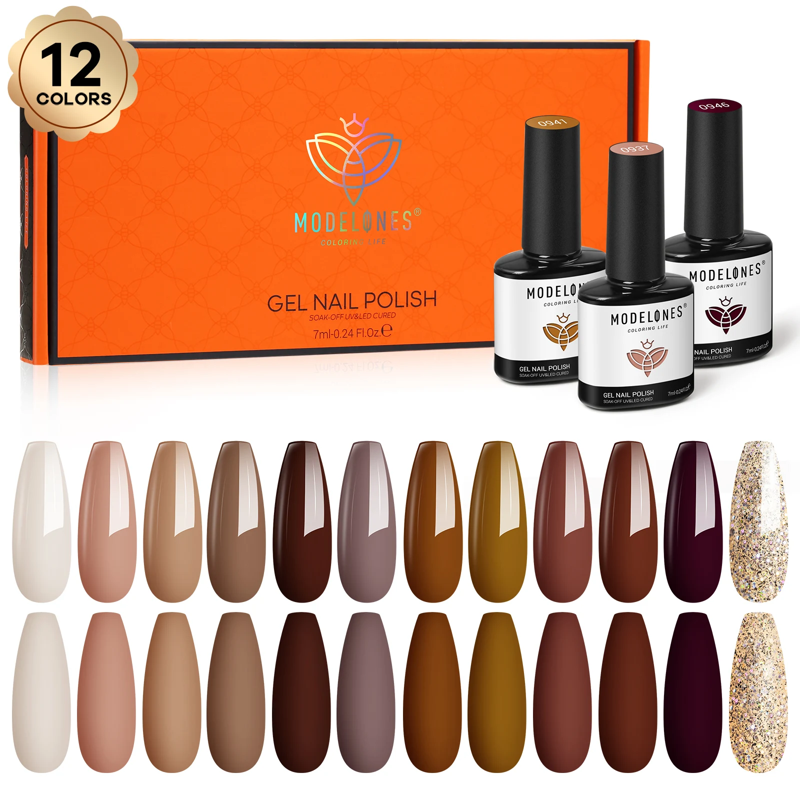 

Modelones 12pcs/box Gel Nail Polish Kit Hybrid Varnishes Nude Gray Pink Blue Glitter Gel Polish Starter Manicure Nail Art Gels