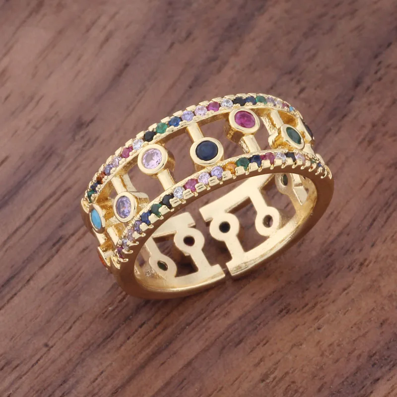 

New Trend Luxury High Quality Finger Open Ring Multicolor Natural Zircon Adjustable Ring For Women Fine Jewelry