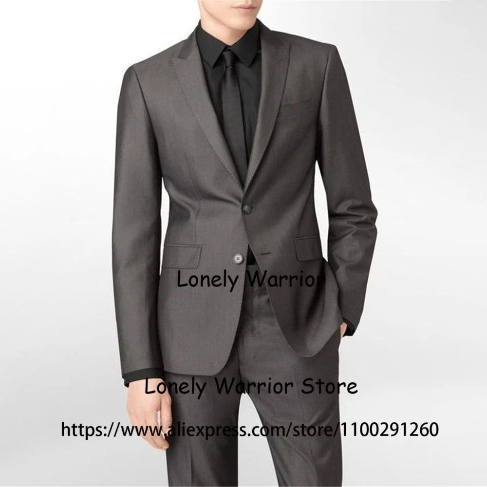 Classic Gray Peak Lapel Mens Suits Slim Fit Formal Business Blazer Wedding Groom Tuxedo Terno Masculino 2 Piece Set Jacket Pants