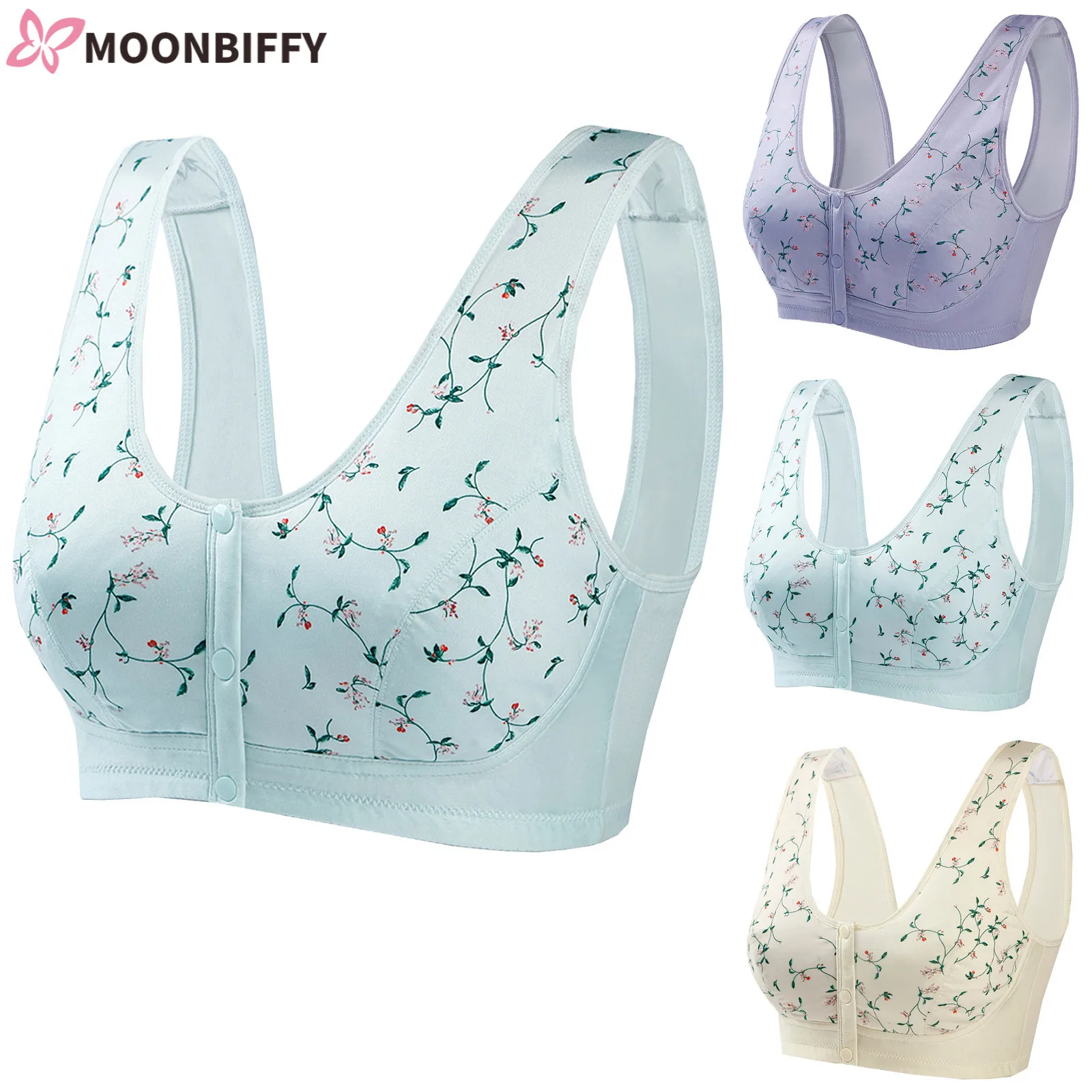 

Front Buckle Vest-Style Female Bra Women Cropped Underwear Gym Sports Tops Printed Non-Steel Ring Seamless Ice Silk Underwear