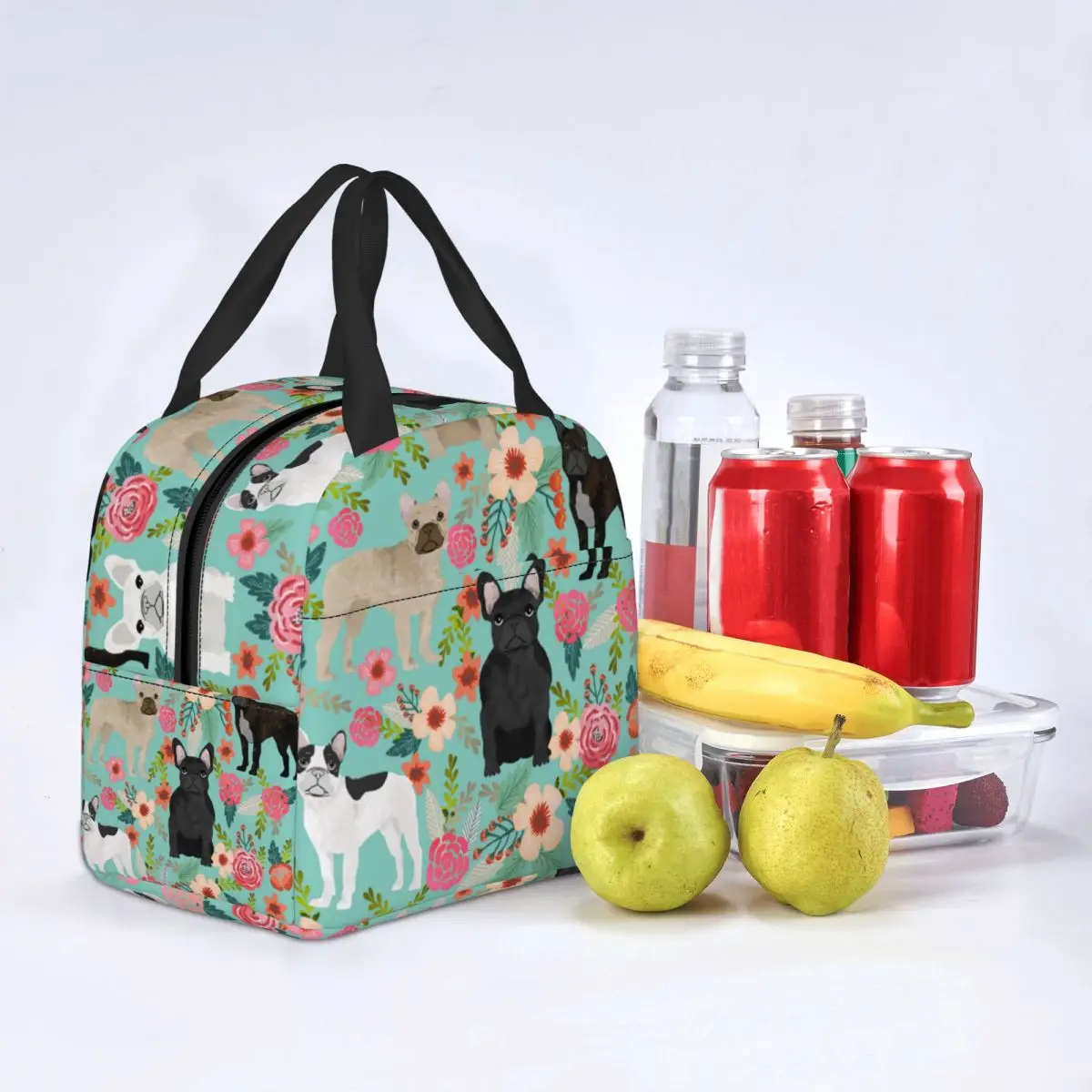 Lunch Bags for Women Kids French Bulldogs Vintage Florals Dog Thermal Cooler Portable Picnic Animal Oxford Tote Bento Pouch