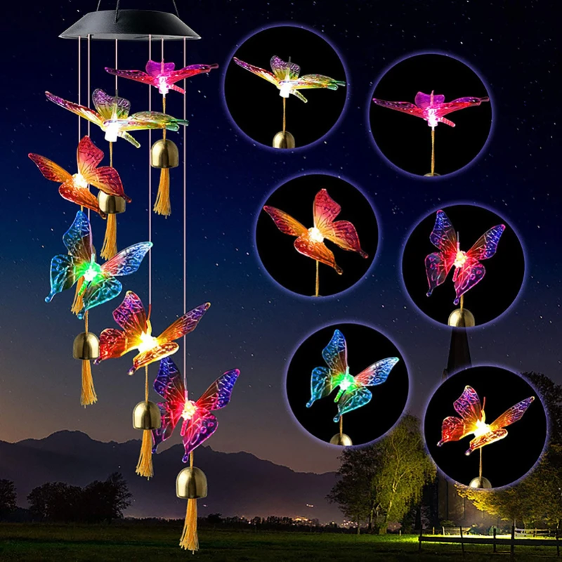 

Color Changing Solar Power Wind Chime Crystal Butterfly Waterproof Outdoor Windchime Light for Patio Yard Garde Solar Lamp Decor