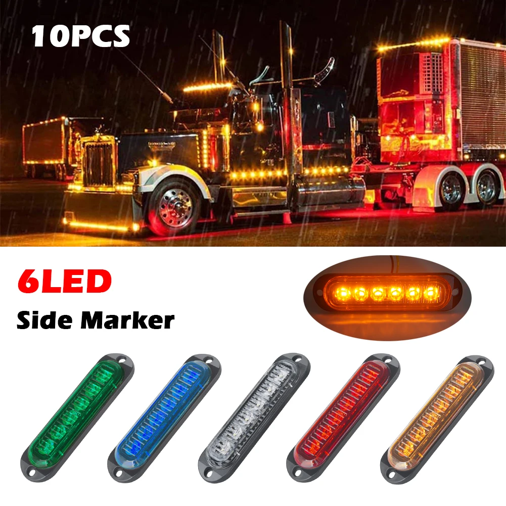

10PCS Universal 12V-24V Car Side Marker 6LED 2835 LED Trailer Side Indicator Lamp Yellow/White/Red/Green/Blue for Truck Pickup