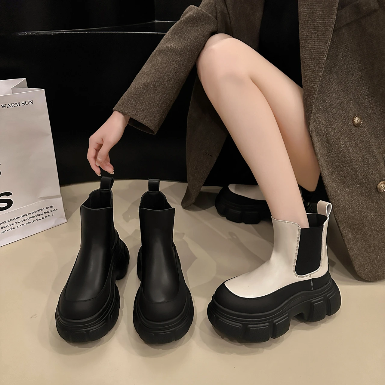 

Thick Soled Short Boots Spring/Autumn ANKLE Ankle Boots for Women Zapatos De Plataforma Mujer Moda Platform Shoes Goth Shoes