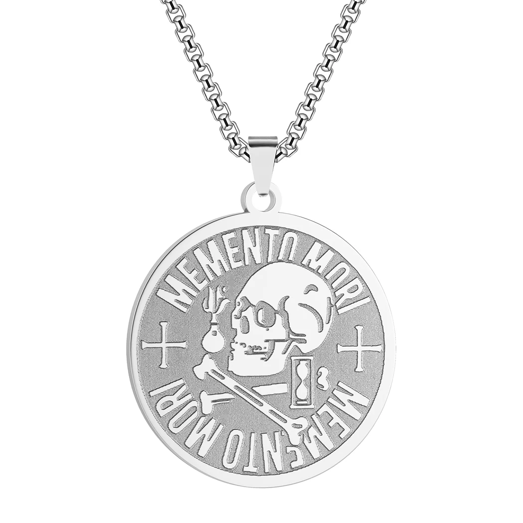 Memento Mori Necklace Engraved Skull Stoic Pendant Philosophy Amor Fati Send Men Jewelry Accessories |