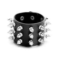 punk gothic rock cuspidal spikes rivet stud wide leather cuff bracelet for women men unisex charm wristbands fashion jewelry