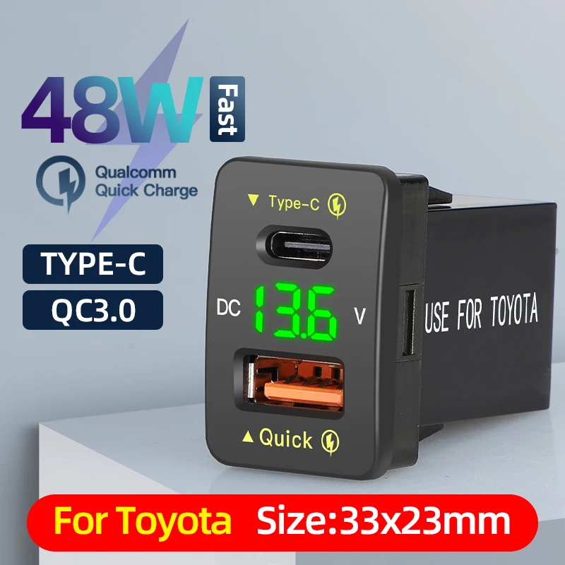 QC3.0 48 Вт USB C PD порт 12 В/24 В автомобильное зарядное устройство аксессуары адаптер розетки для мобильных телефонов Toyota вольтметр с быстрой зарядкой
