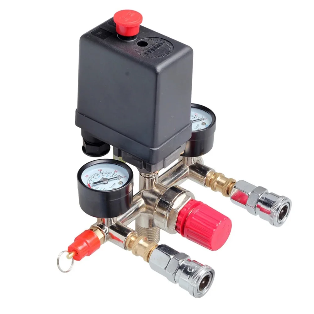 220V/380V Air Compressor Pressure Pump Switch Control Manifold Relief Regulator 90-125psi Pressure Gauge Control Valve Connector
