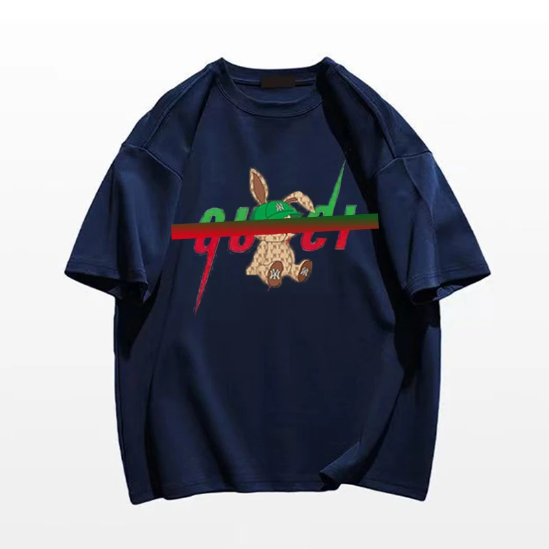 

Luxury Brand Casual Loose Cotton Oversized Men's T-shirt Fashion Summer Short Sleeves Rabbit Printing Women Clothing Streetwear