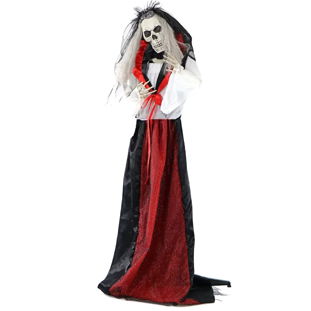 

65-In. Halloween Decoration Animated Moaning Skeleton Bride Prop Flashing Red Eyes Indoor or Covered Outdoor