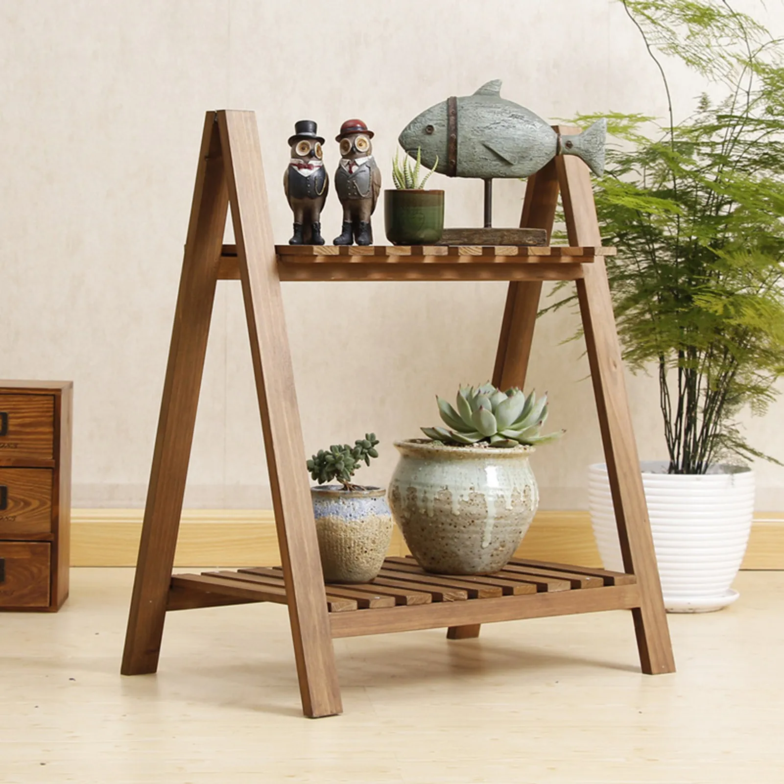 

Double-layer Solid Wooden Plant Stand Rugged And Durable Stand Rugged Flower Pot Rack Succulent Planter Display Shelf Rack