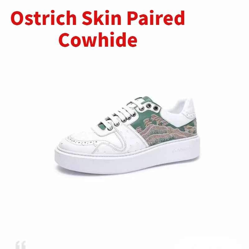 

Ботинки Ostrich Skin мужские спортивные, коровья кожа, дизайнерские, скейтборды с пейзажами, дышащие, Повседневная модная обувь в Корейском стиле