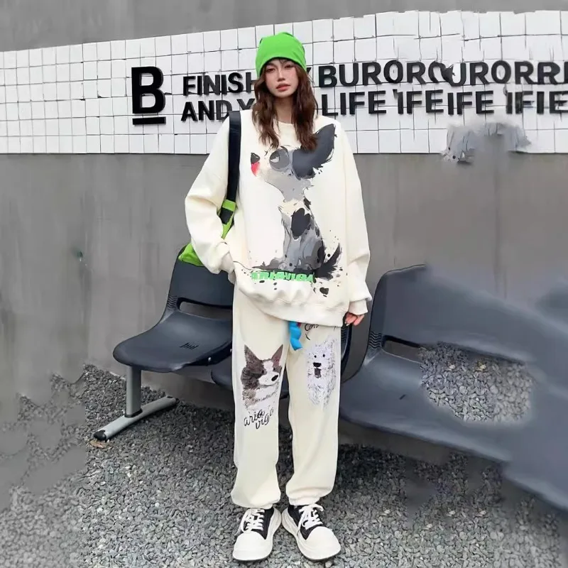 Модный повседневный спортивный костюм с принтом граффити большого размера