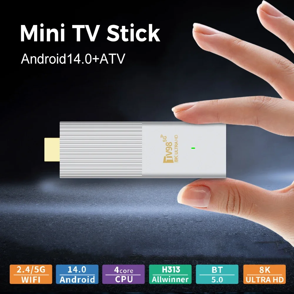 2024 TV98 ATV X6 TV Stick Android 14 Dual Wifi 8K 4K H313 Медиаплеер PK BT5.0 2 ГБ 8 Голосовой пульт