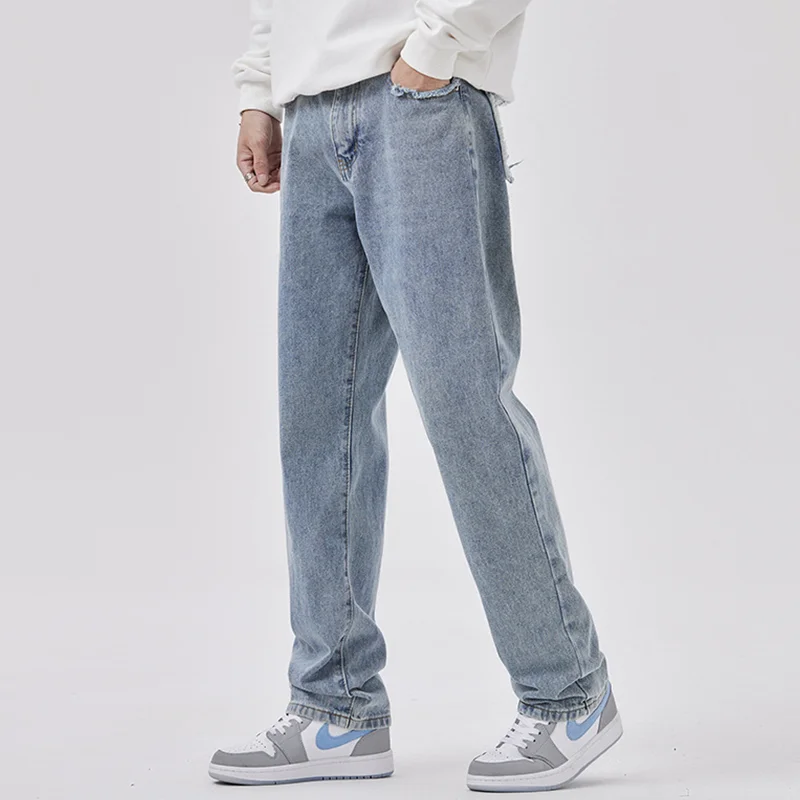 Men Clothing 2022 New Pattern Vintage Recreational Blue Pants Straight Cylinder Comfortable Sense of Design Jeans Autumn Female
