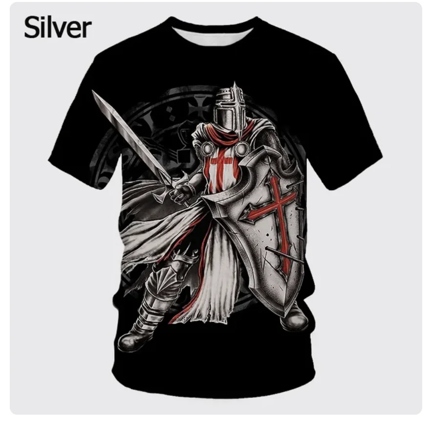 

Kaus 3D мотив kestribe Templar keluaran Bar musim panas kaus kepribadian wanita kaus pola silang suci pria kasual