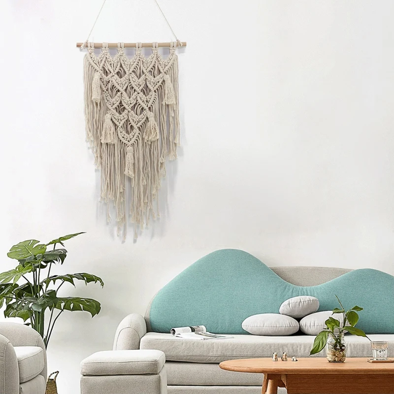 Macrame Boho Wall Hanging Decor Woven Tapestry Chic Cotton Handmade Bohemian Art With Long Tassel For Home Decoration