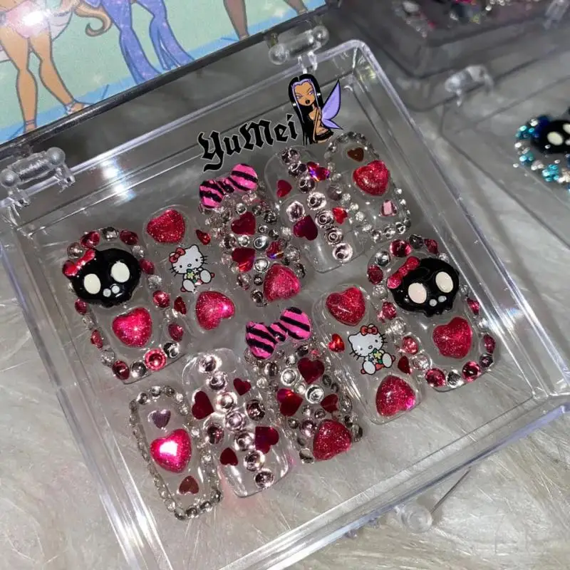 

Hellokittys Handmade Nail Sanrioed Cute Cartoon Fake Nails Design Manicure Anime Adult Kids Art Charm Nail Sticker Girls Gifts