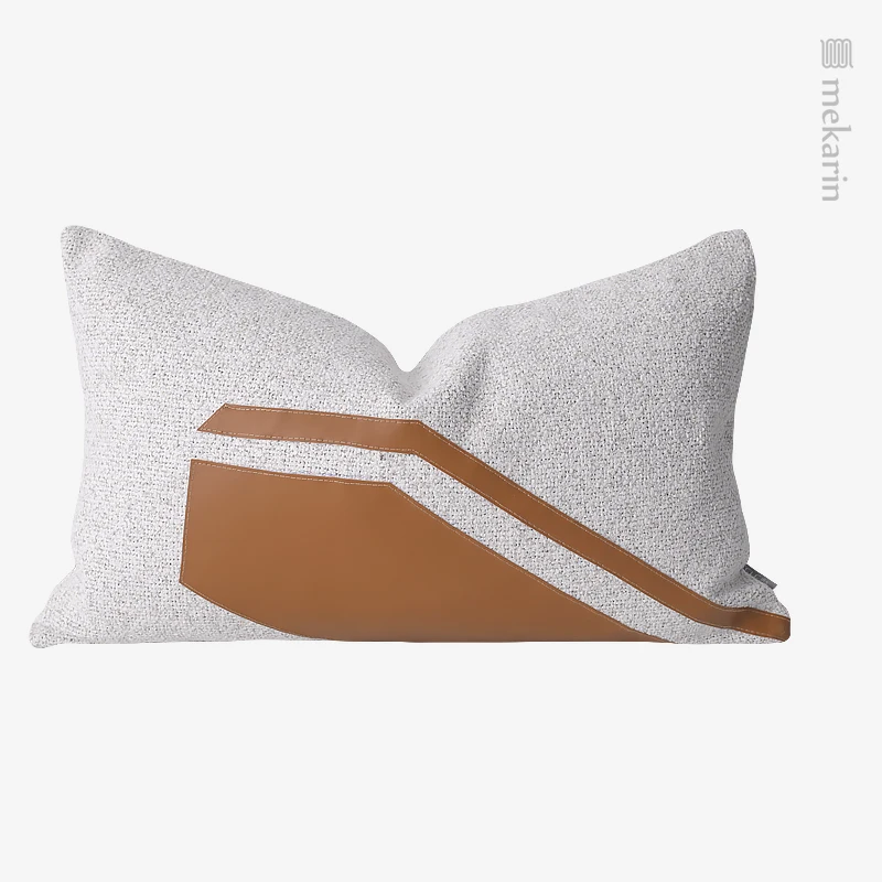

Simple and light luxury model room Nordic coffee orange leather stitching pillow sofa waist pillow cushion cover