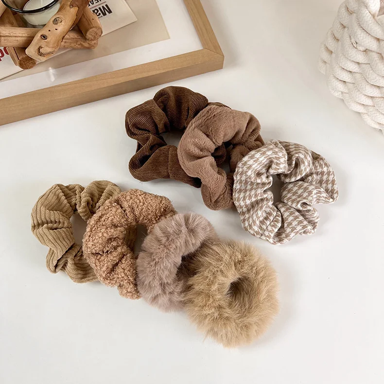

Intage Furry Scrunchies For Fashion Women Elastic Hair Bands Solid Color Girls Ponytail Holder Headwear Hair Accessories Gifts