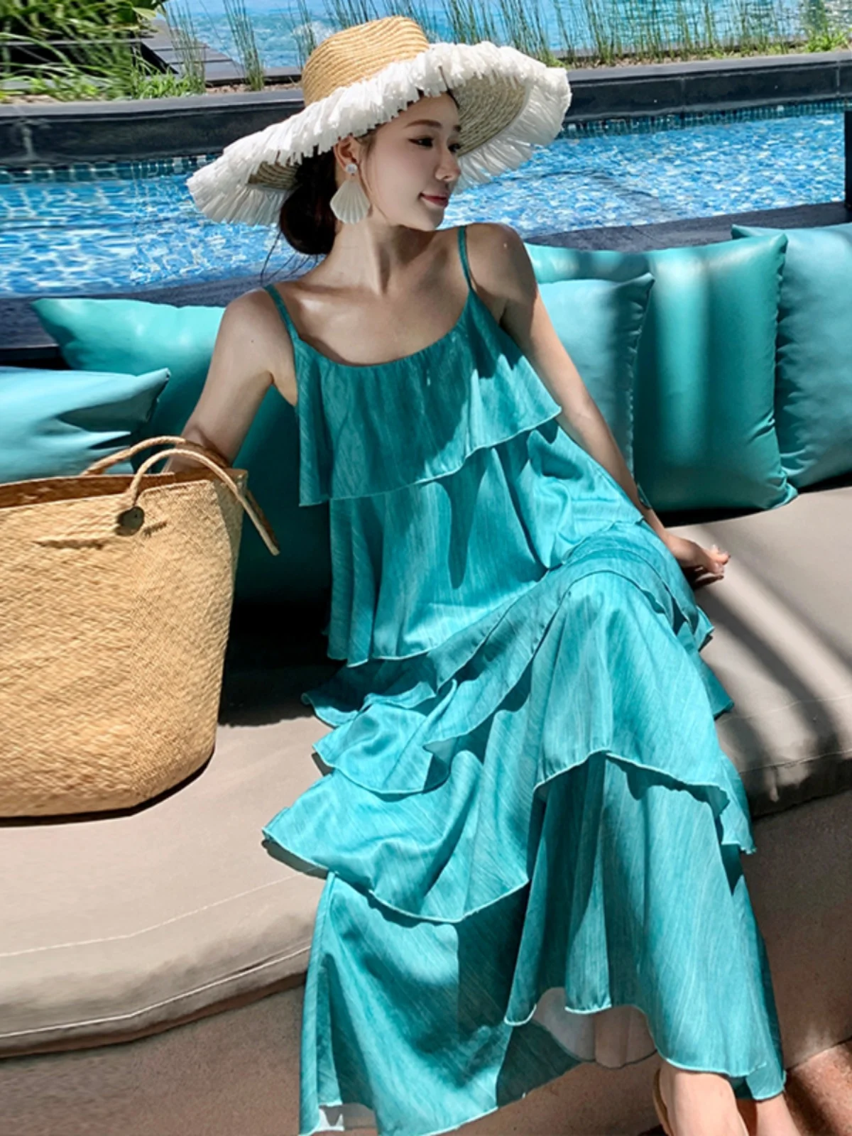 Красивое платье для бессмертного отдыха на берегу моря фотооборка зеленая