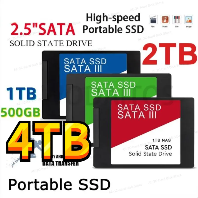 

Высокоскоростной портативный жесткий диск 2,5 дюйма 4 ТБ SSD Sata III для ноутбука, микрокомпьютера, настольного компьютера, Внутренний твердотельный жесткий диск