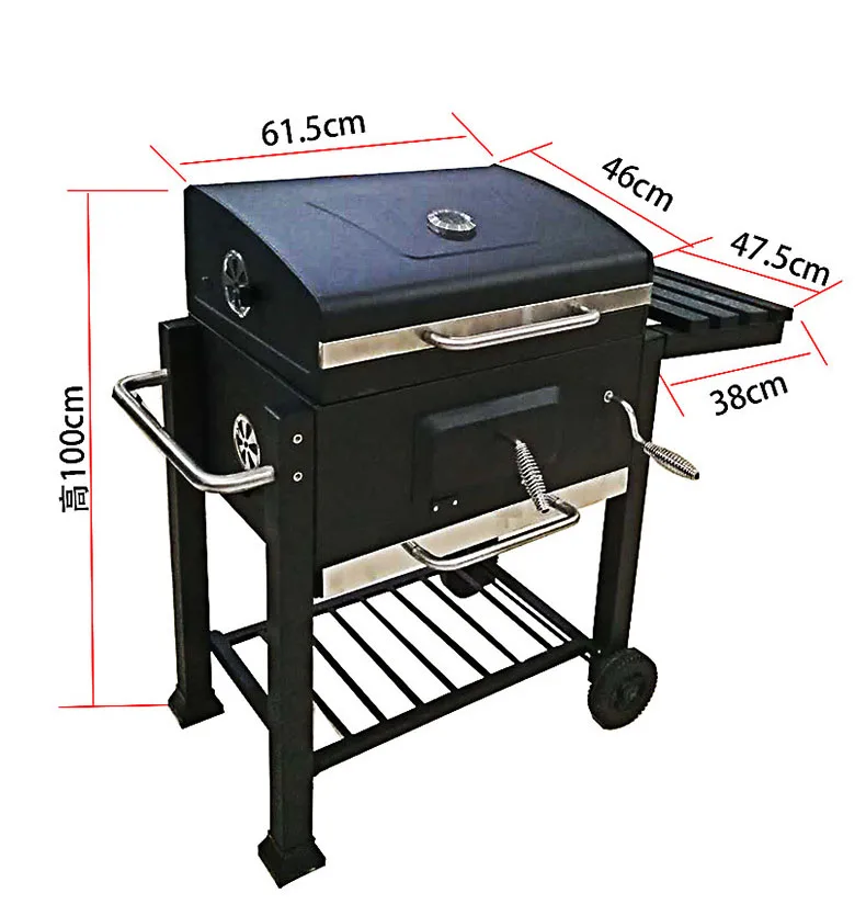 Stalowy grill na węgiel drzewny Wózek do wędzenia świeżym powietrzu Grille grilla