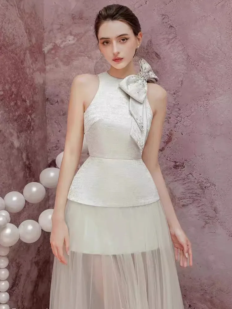 Женское вечернее платье без рукавов DEAT плиссированное составного кроя с