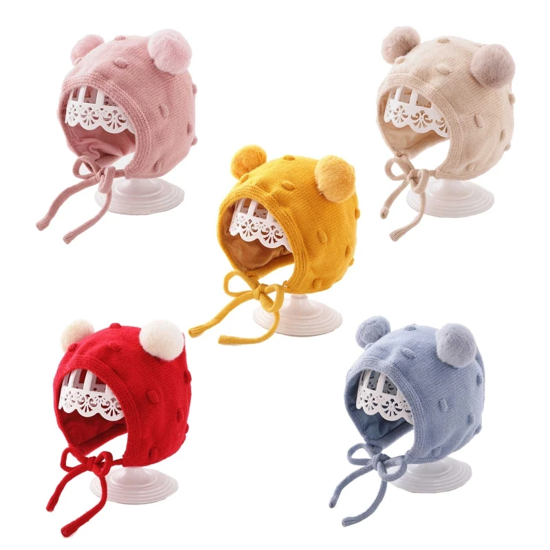 

Happyy baby Soft Knitted Baby Winter Warm Hat Cute Pompom Kids Bonnet Ear Protection Soft Thicken Infant Toddler Beanie