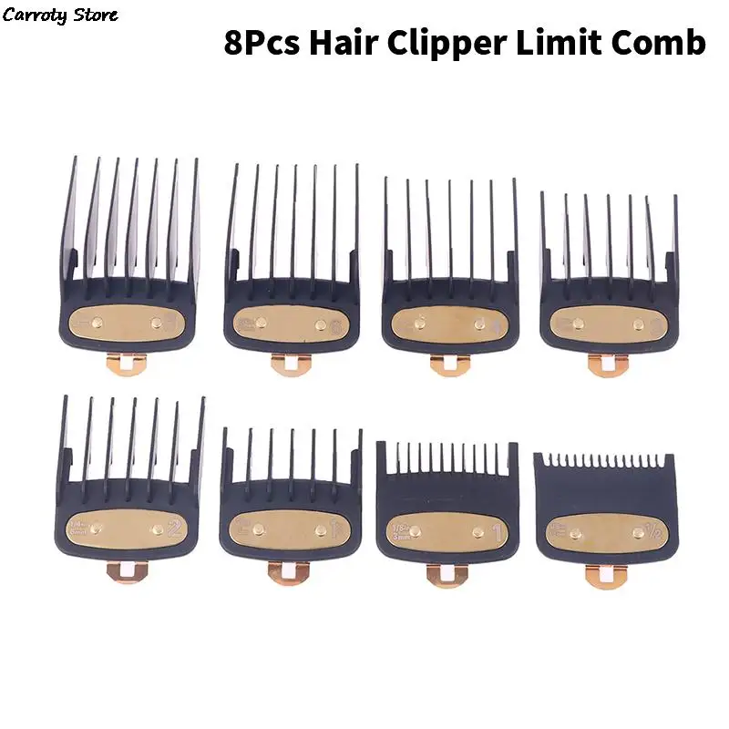 

8Pcs Professional Limit Comb Cutting Guide Combs 1.5/3/4.5/6/10/13/19/25MM Set For Hair Clipper
