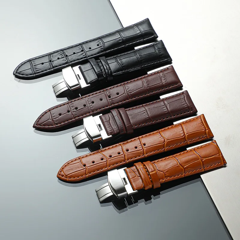 

Genuine Leather Watch Strap Watchband Bamboo Pattern Butterfly Buckle Wrist Bracelet Accessories 12/14/16/18/19/20/21/22/24mm