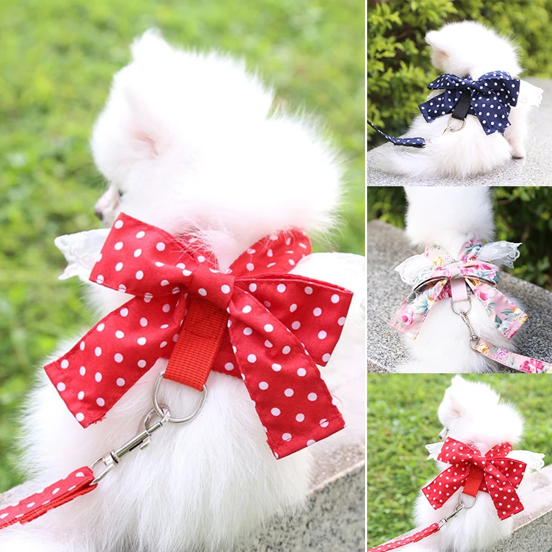 

Pet Leash And Collar Cute Lace Breathable And Comfortable Harness For Dog Cat Bow Vest Leash Reflective Breakaway Dog Cat Leash
