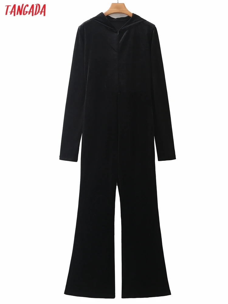 

Tangada Women Solid Velvet Hood Jumpsuit Long Sleeve Zipper Female Casual Jumpsuit 4T50