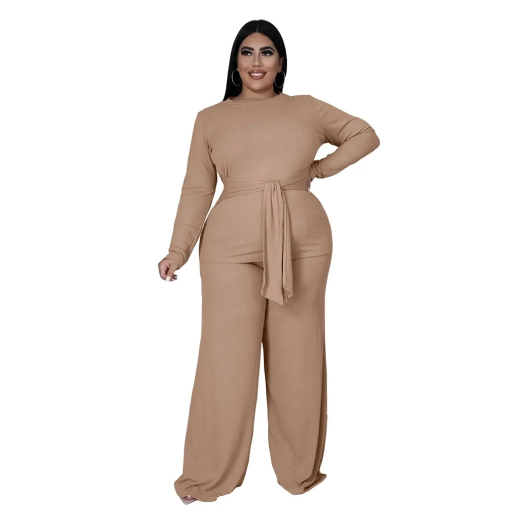 Plus Size Women's Clothing Two Piece Set Pure Color Matching Sets Long Sleeve Fall Clothes Casual Outfits Who 3xl 4xl 5xl 6xl