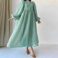 womens dress fashion solid color mesh see through loose dress womens casual lantern sleeve round neck pullover dress