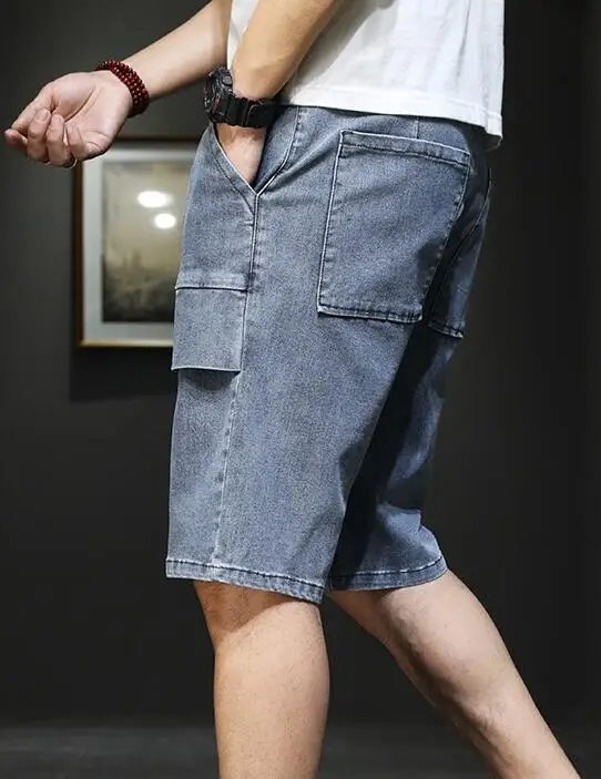 Men's Embroidery Jeans Shorts Slim Fit Appliques Hole High Street Jeans Shorts Men Knee Length Jeans