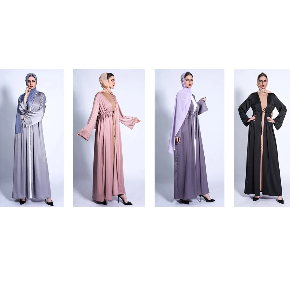 Open Kimono Long Flowy Loose Abaya Dress Casual Open Front Cardigans Dubai Turkish Style Cover Ups Muslim Outwear
