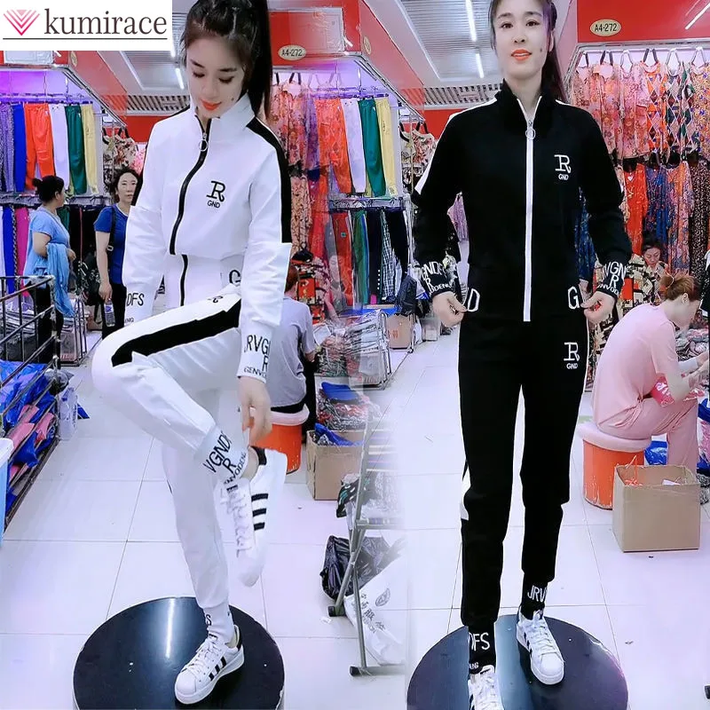 2022 Spring New Sports Suit Women's Tracksui Leisure Fashion Korean Version Slim Cardigan Sweater Pants Two Piece Set