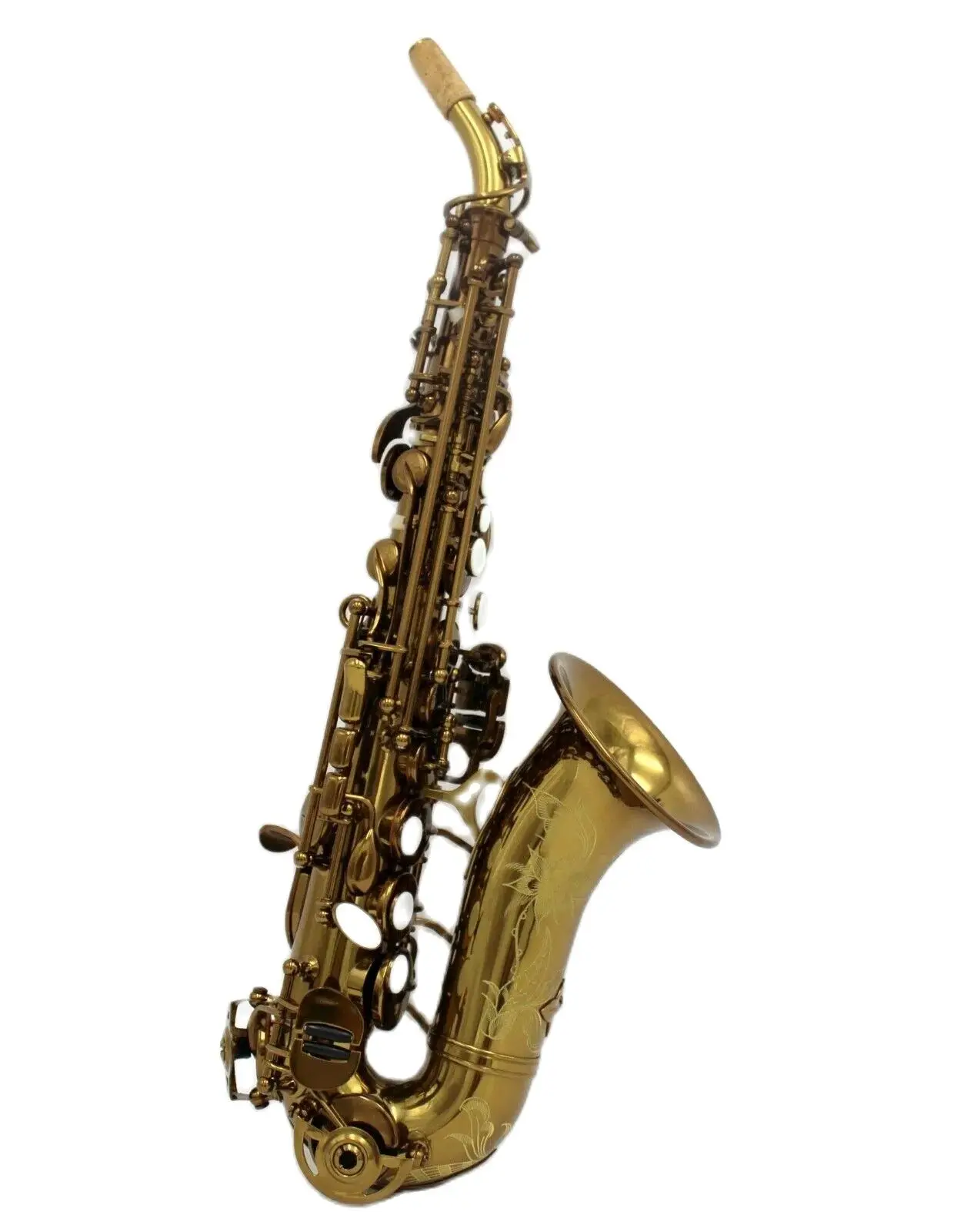 

music German style cognac curved soprano saxophone with engraving