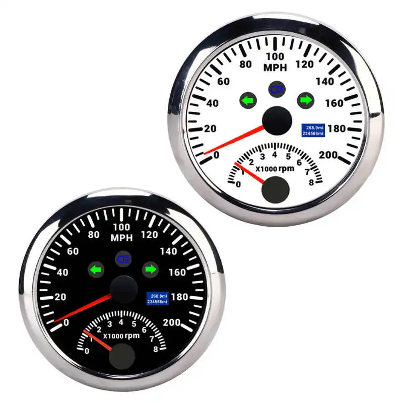 GPS Speedometer Overspeed Alarm Tacho Meter Gauge LCD Red Backlight IP67 Waterproof 0‑8000rpm 85mm Stepping Motor for