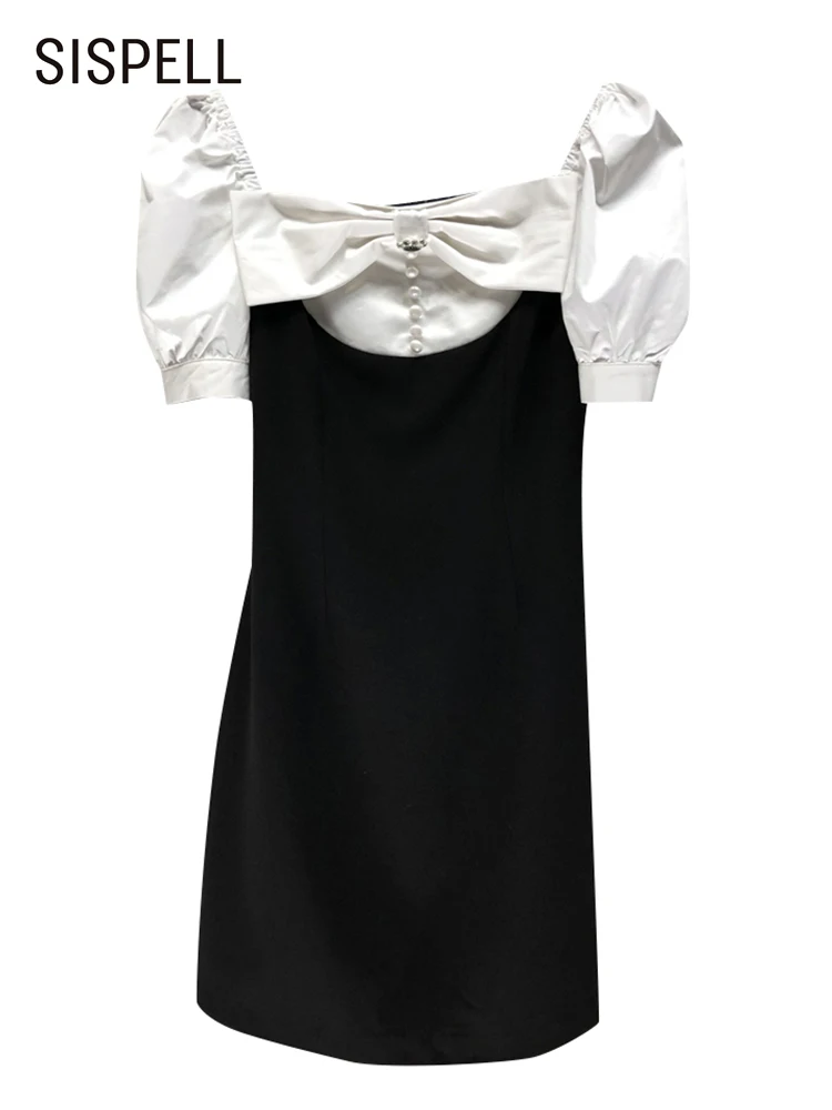 

Женское мини-платье SISPELL с квадратным вырезом, пышными рукавами, высокой талией и цветными блоками, летнее стильное платье