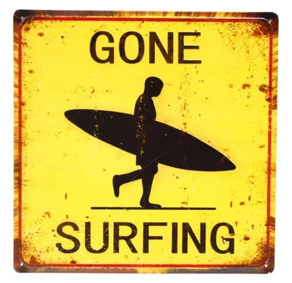 

Tin Sign "Gone Surfing" Square Metal Marine Theme Beach Decor New