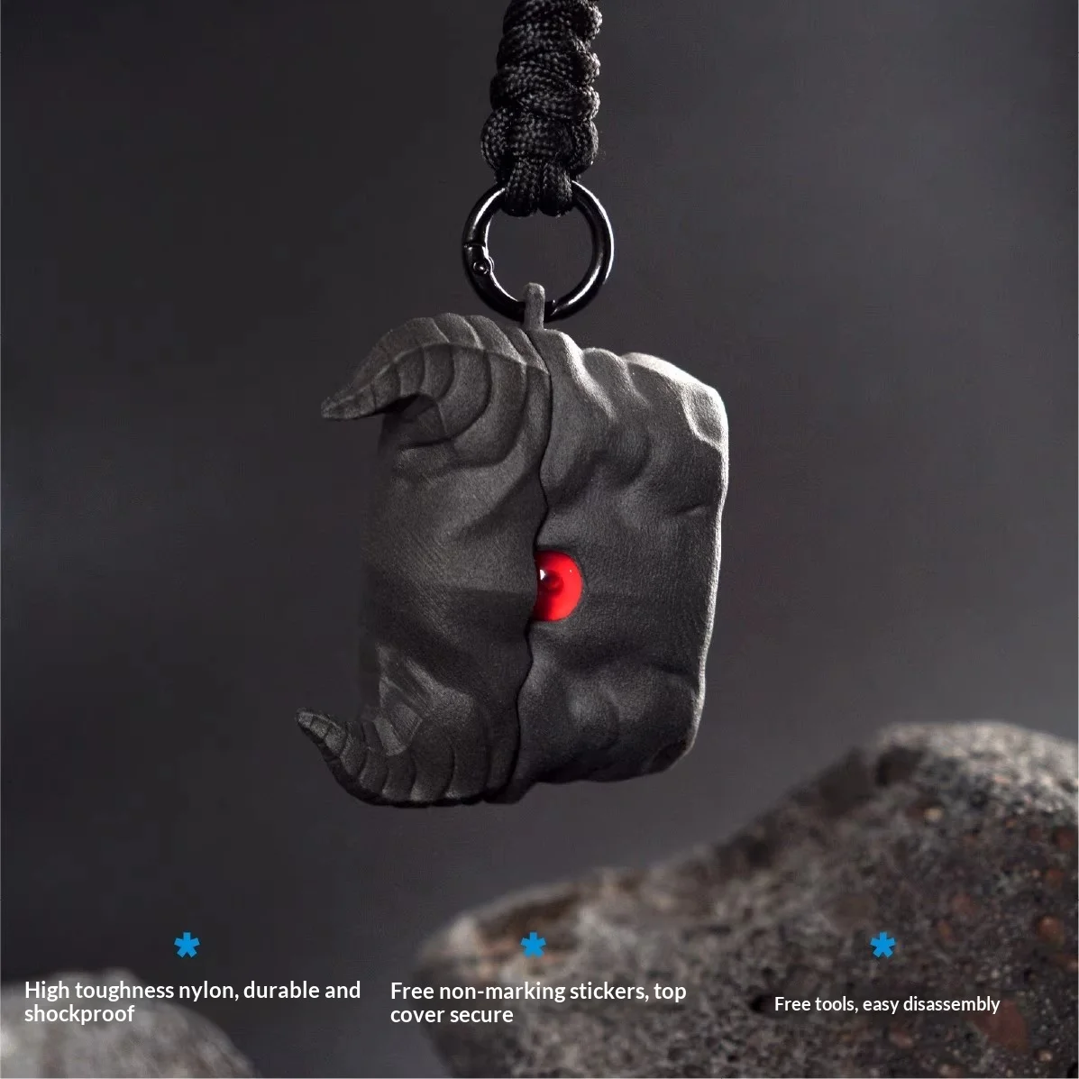 Фото Чехол для наушников XKSU Devil's Eye с геометрическим дизайном для AirPods 4, матовый, с текстурой, защитный чехол для наушников из высокопрочного нейлона, подарок №4