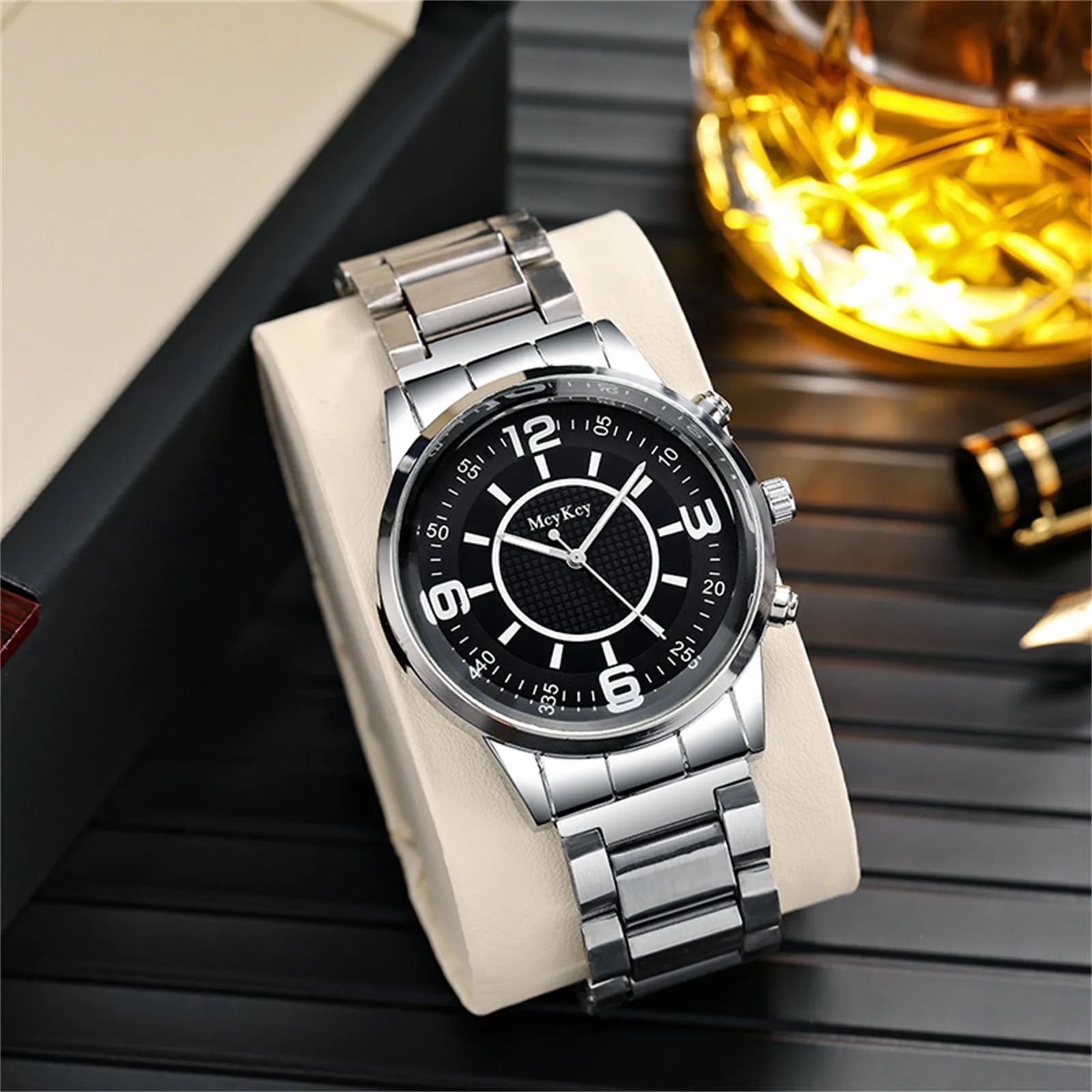 

2023 Fashion Mens Watches Luxury Stainless Steel Quartz Wristwatch Calendar Luminous Clock Men Business Casual Leather Watch