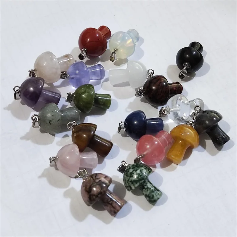 

10pc Natural Mushroom Aventurine Lapis Lazuli Crystal Tiger Eye Stone Beads Pendant for DIY Necklace Jewelry Making 20*15mm