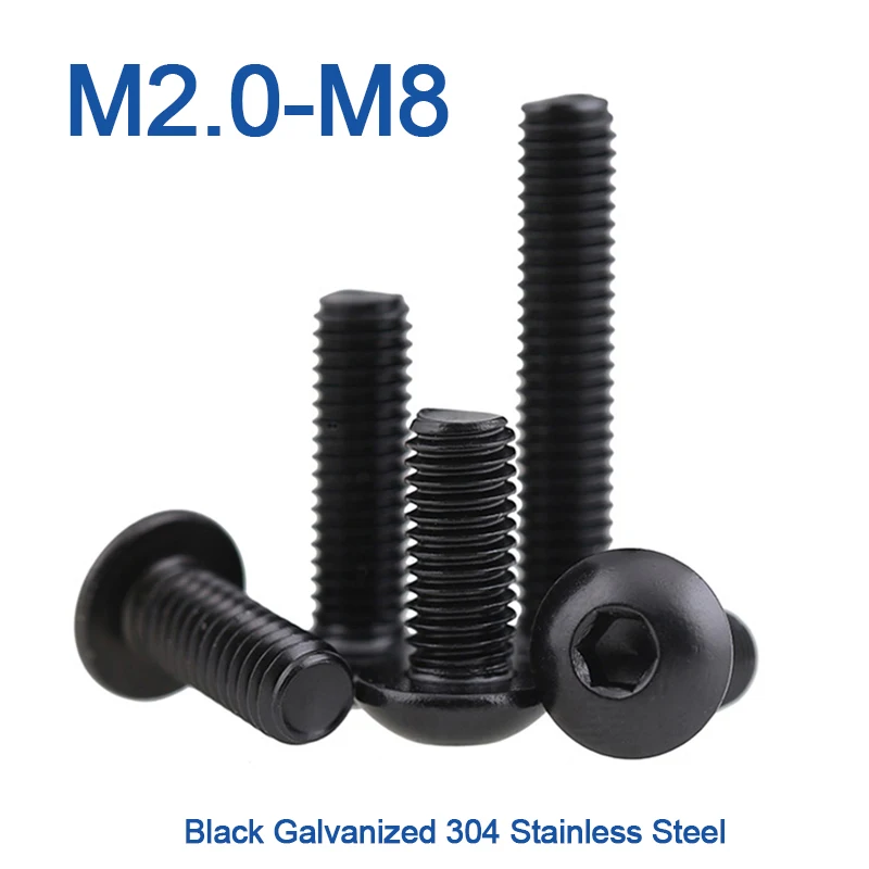 

M2 M2.5 M3 M4 M5 M6 M8 Черный оцинкованный винт из нержавеющей стали 304 с шестигранной головкой и полукруглой головкой
