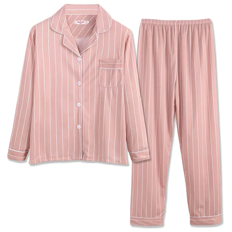 Ladies Autumn Pijamas Women Printed Plaid Pajamas Set Lapel Long-sleeved Trousers 2-piece Home Service Casual Pajamas Sleepwear