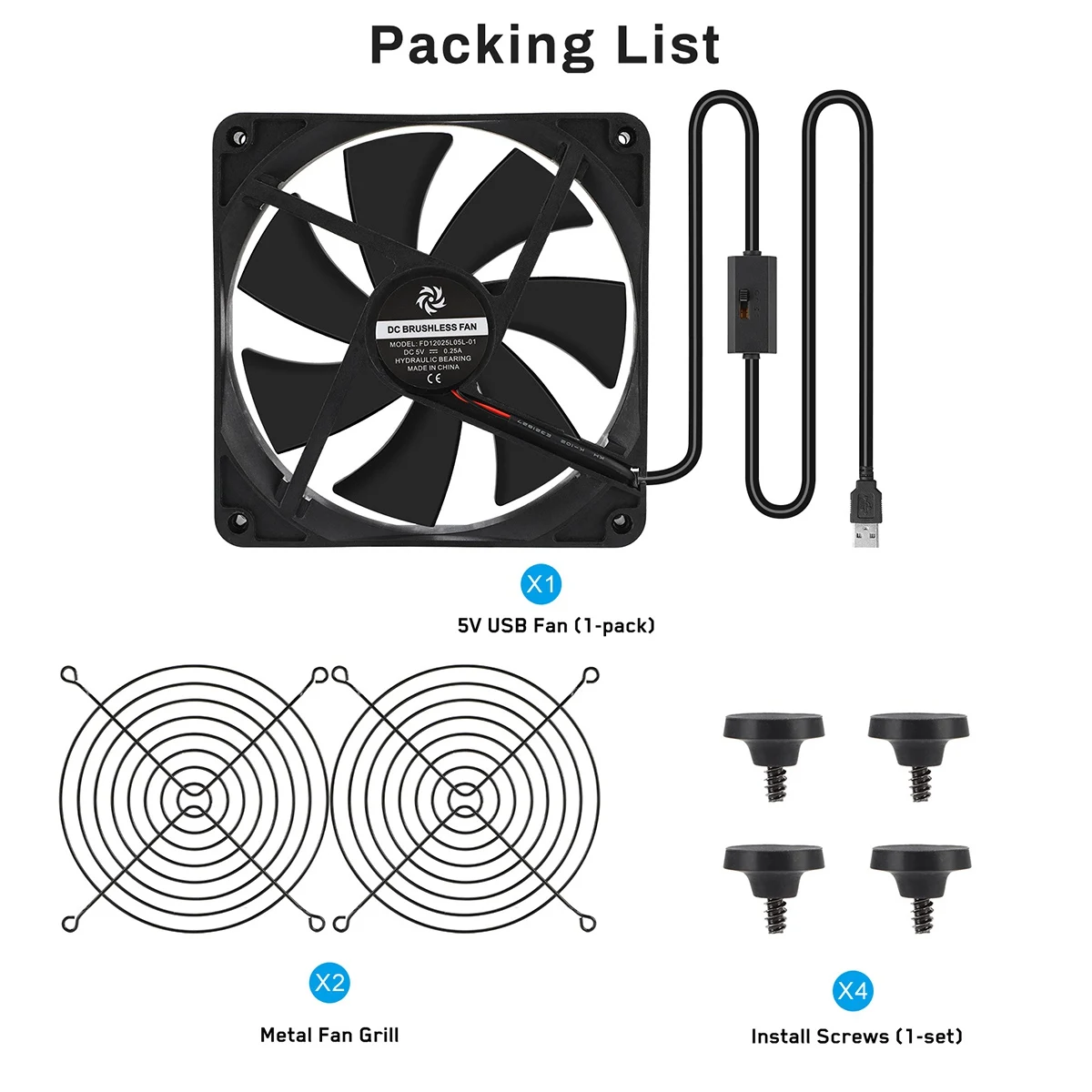 

Router Fan DIY PC Cooler TV Box Cooling Silent Quiet DC 5V USB Power 80mm Fan with Screws Protective Net,80X80X25MM