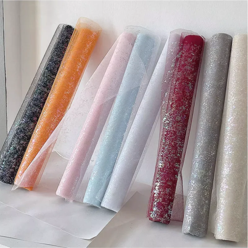 

50cmx5yards Silver Sequin Glitter Mesh Valentine's Day Fantasy Wrapped Flower Mesh Gauze Flower Packaging Bouquet Material Net