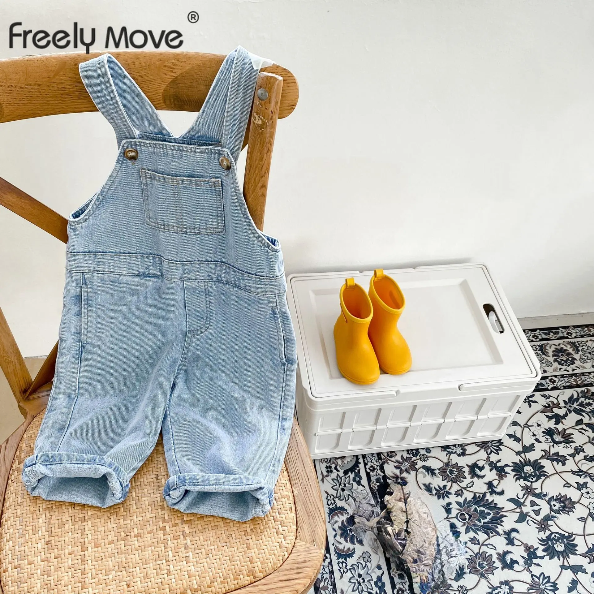 

Freely Move Baby Children Boys Clothing Girls Toddler Overalls Denim Pants Jumper Infant Kids Jumpsuits Trousers Solid Playsuits